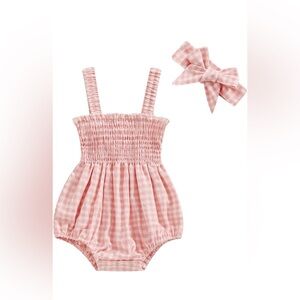 Pink Gingham Baby Romper with Bow